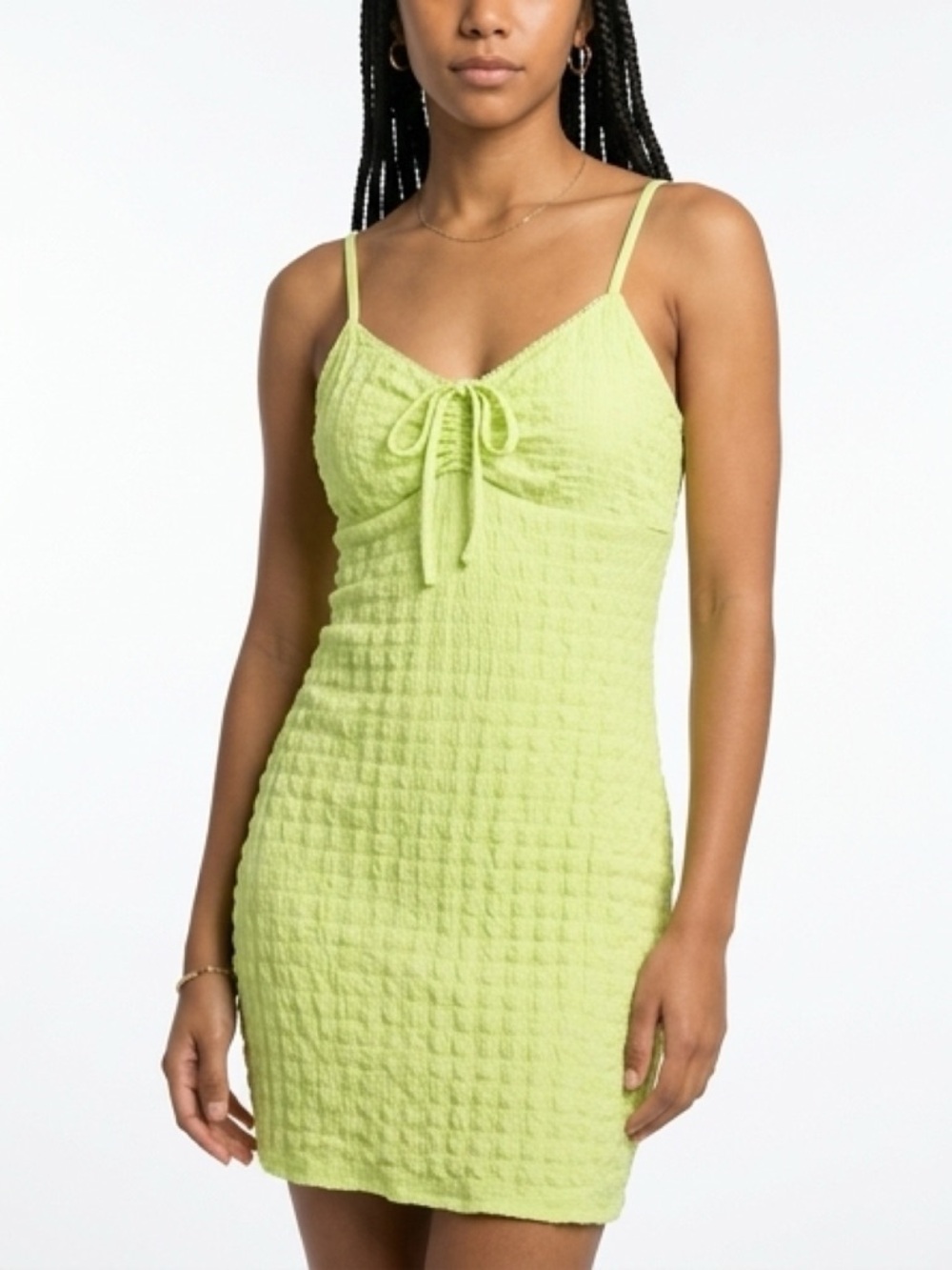 No Boundaries Neon Lime Tie-Front Mini Dress